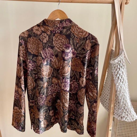 Vintage Faux Suede Floral Tapestry Button Front Collared Chore Jacket - Picture 4 of 4